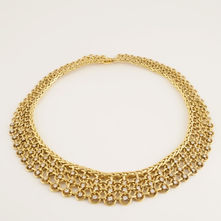 Women's Sterlé Paris Mid-20th Century Diamond Gold Bib Necklace