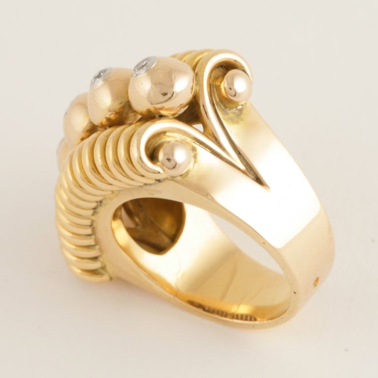 1940's Retro Diamond Gold Cocktail Ring In Excellent Condition In New York, NY