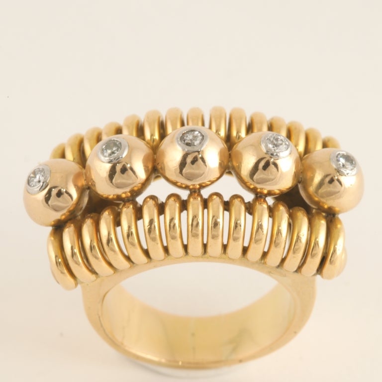 Women's 1940's Retro Diamond Gold Cocktail Ring