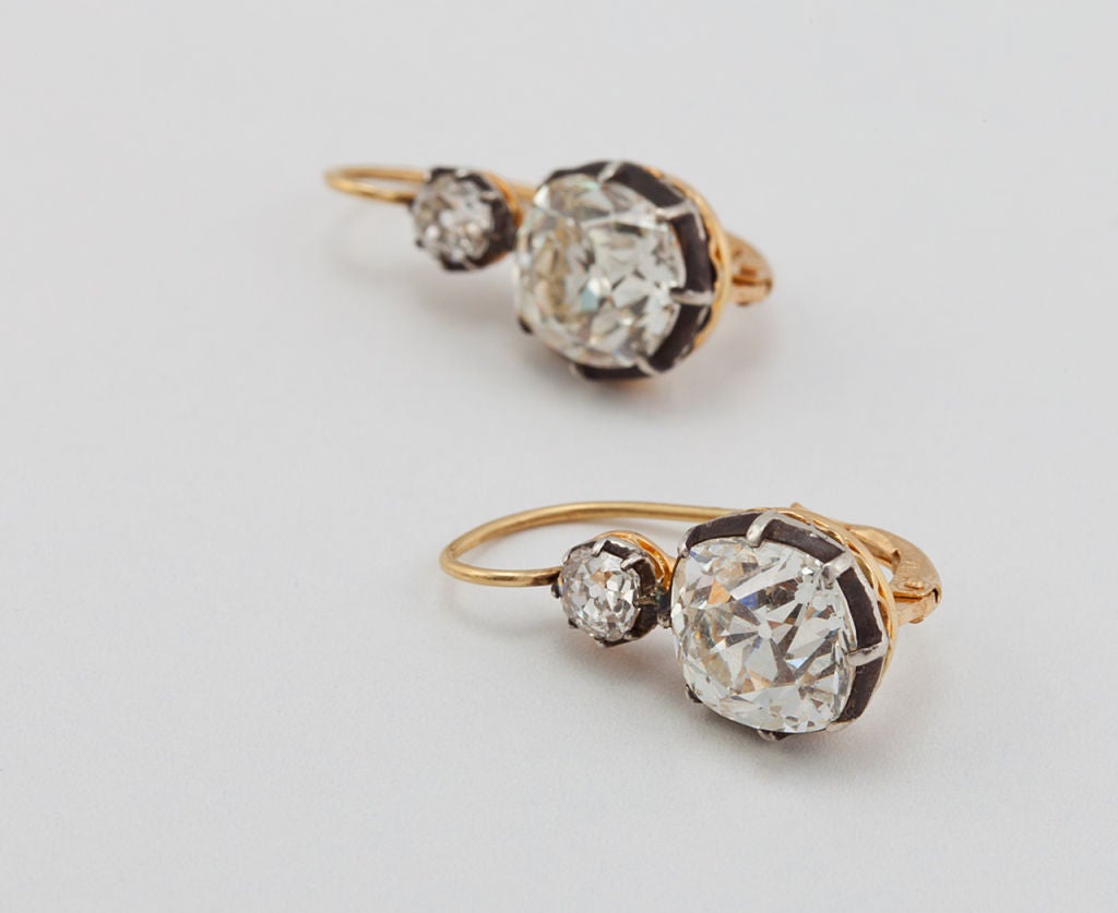 Women's Victorian Diamond Two-Stone Gold Silver Earrings For Sale
