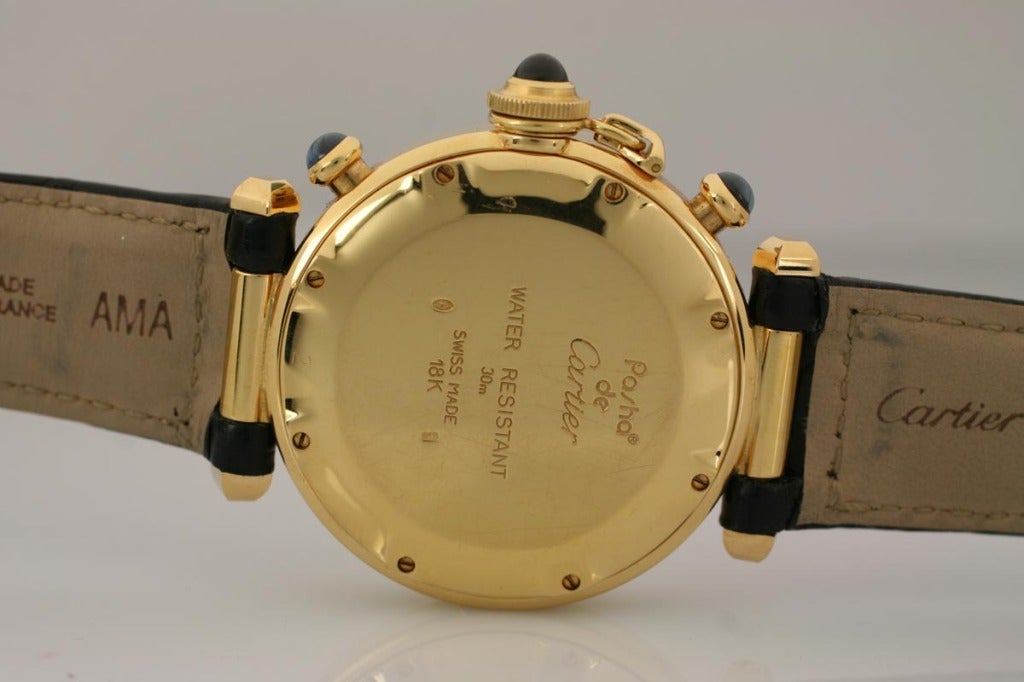A very rare Cartier Pasha with a perpetual calendar, chronograph, and moon phase. Comes on a Cartier strap and buckle.