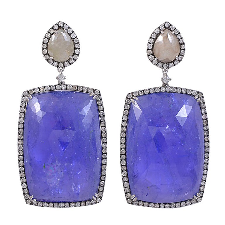 Huge Tanzanite and Diamond Earrings