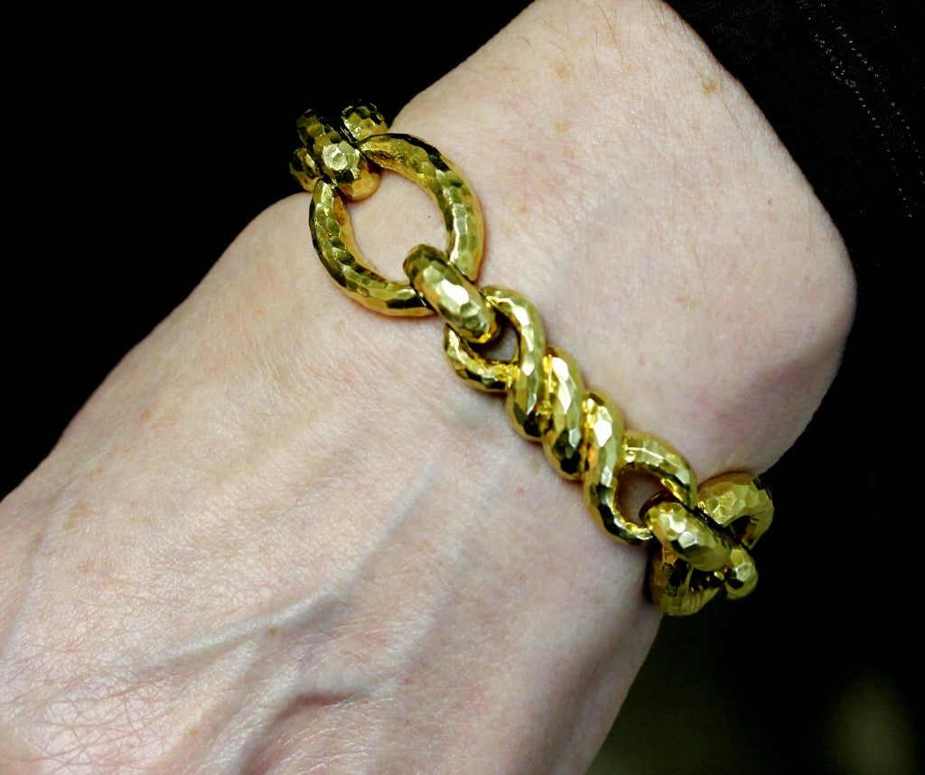 David Webb Hammered Gold Link Bracelet 1