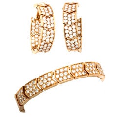 CARTIER Yellow Gold Diamond Hoop Earrings and Bracelet Set
