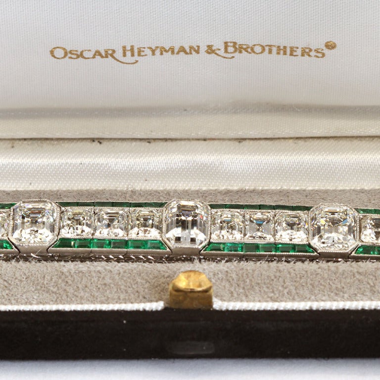 OSCAR HEYMAN Art Deco Diamond Emerald Bracelet 6