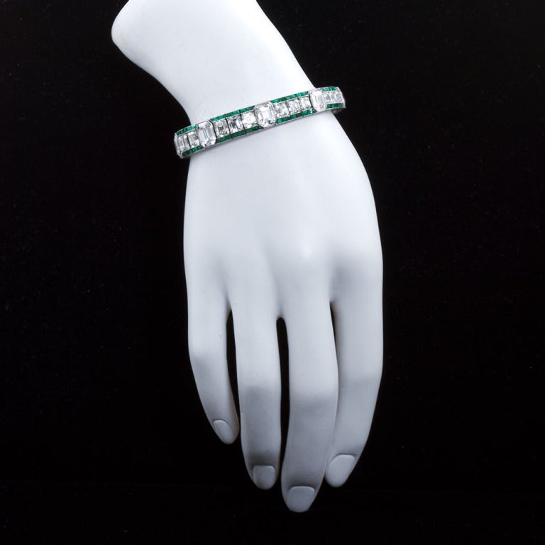 OSCAR HEYMAN Art Deco Diamond Emerald Bracelet 1