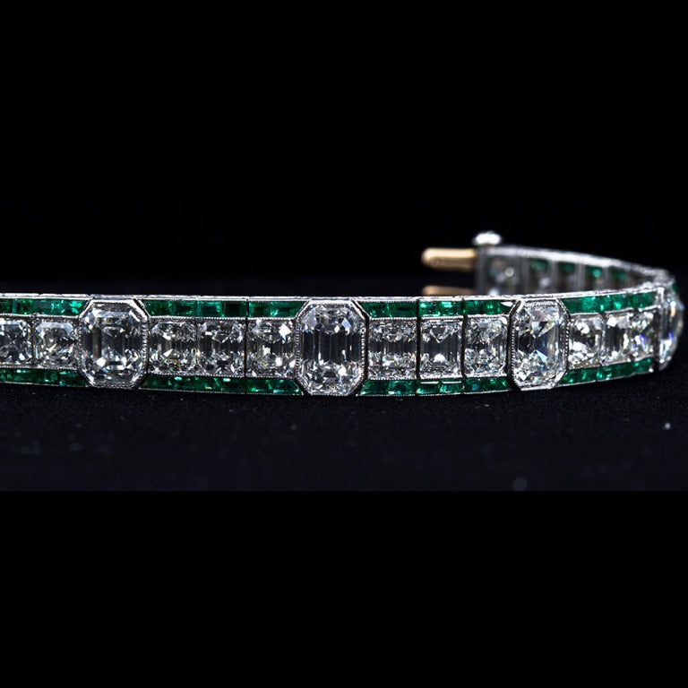 OSCAR HEYMAN Art Deco Diamond Emerald Bracelet 2