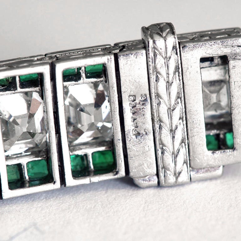 OSCAR HEYMAN Art Deco Diamond Emerald Bracelet 4