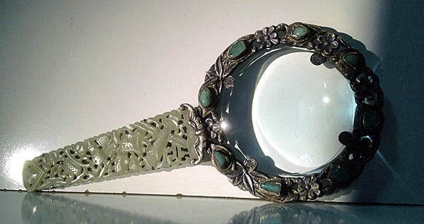 Rare Chinese Export Silver and Jade Magnifying Glass 1