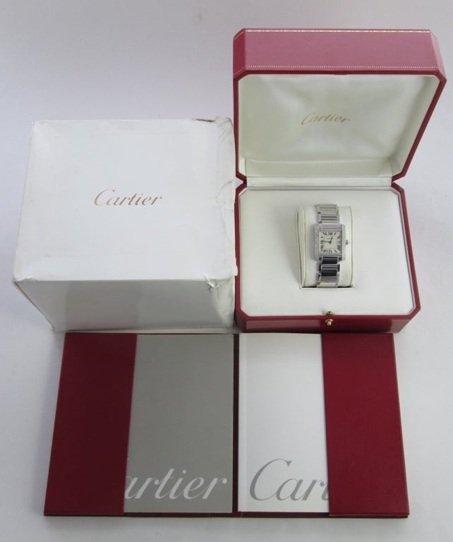 Cartier White Gold and Diamond Tank Francaise Wristwatch
