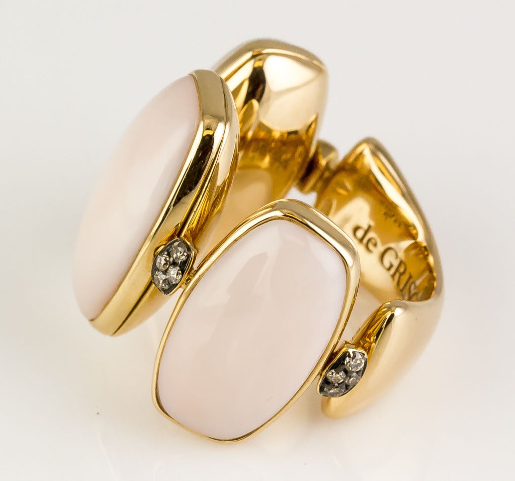 Contemporary DE GRISOGONO Diamond Coral and Pink Gold Ring Size 4.5 