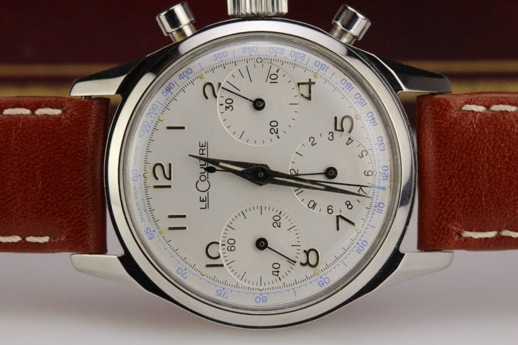 LeCoultre Stainless Steel Chronograph Wristwatch circa 1950s In Excellent Condition In Miami Beach, FL