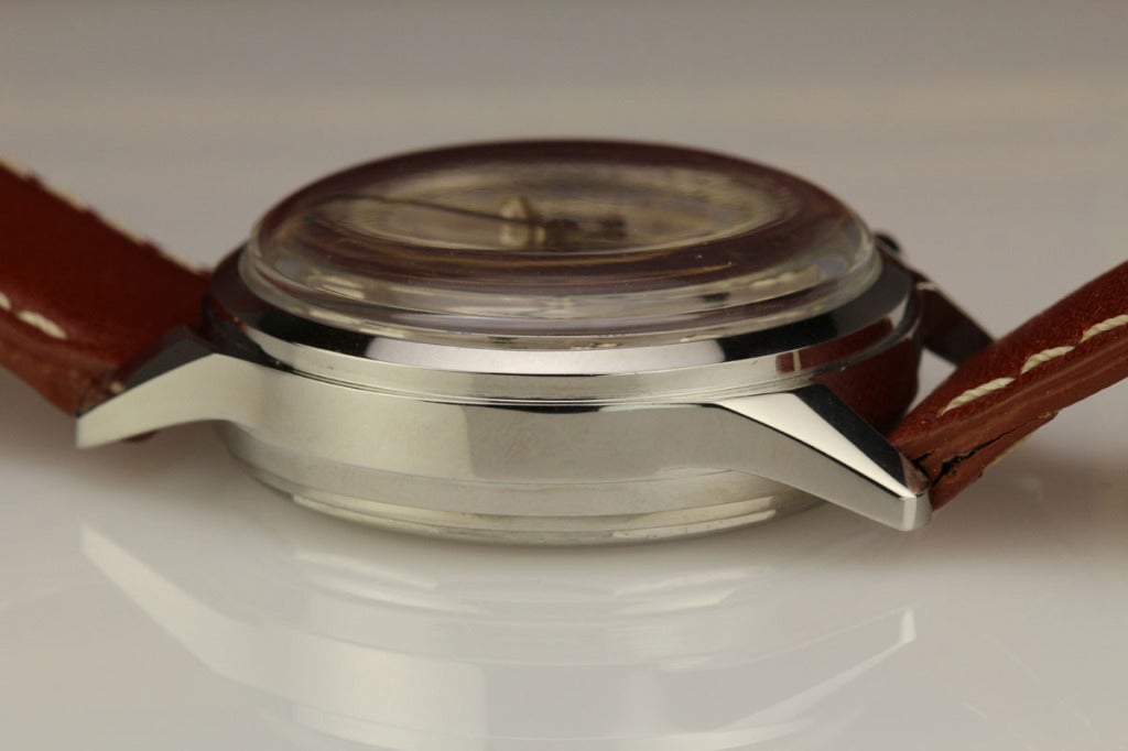 LeCoultre Stainless Steel Chronograph Wristwatch circa 1950s 1
