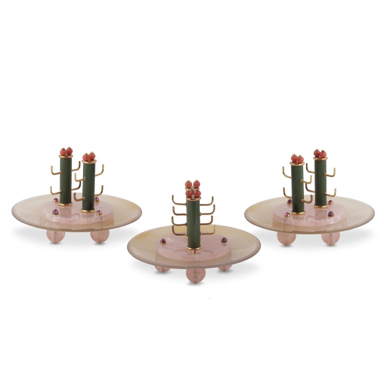 Art Deco OSTERTAG Three Quartz Lacquer and Coral Ash Trays For Sale