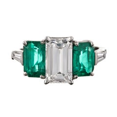 Emerald Cut Diamond Colombian Emerald Platinum Ring