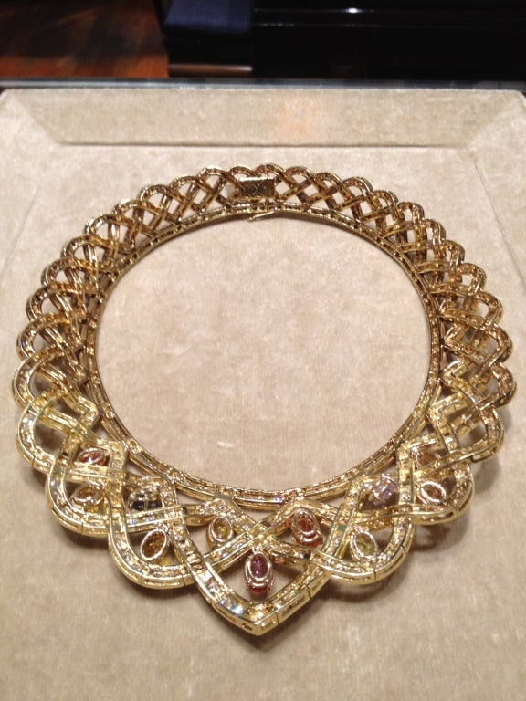 Contemporary Modern Multi Color Sapphire and Diamond Draperie Necklace 