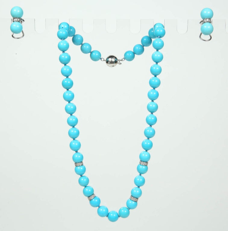 Persian Turquoise White Gold Necklace and Earring Set 5