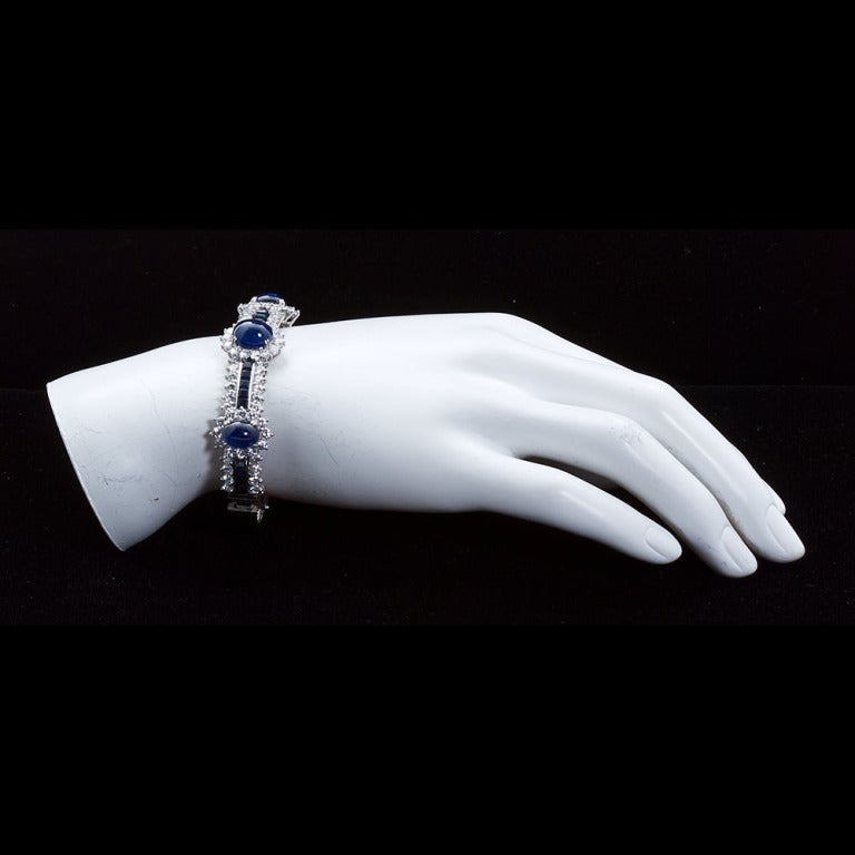 Diamond Cabochon Sapphire Elegant Bangle In Excellent Condition In Lakewood, NJ