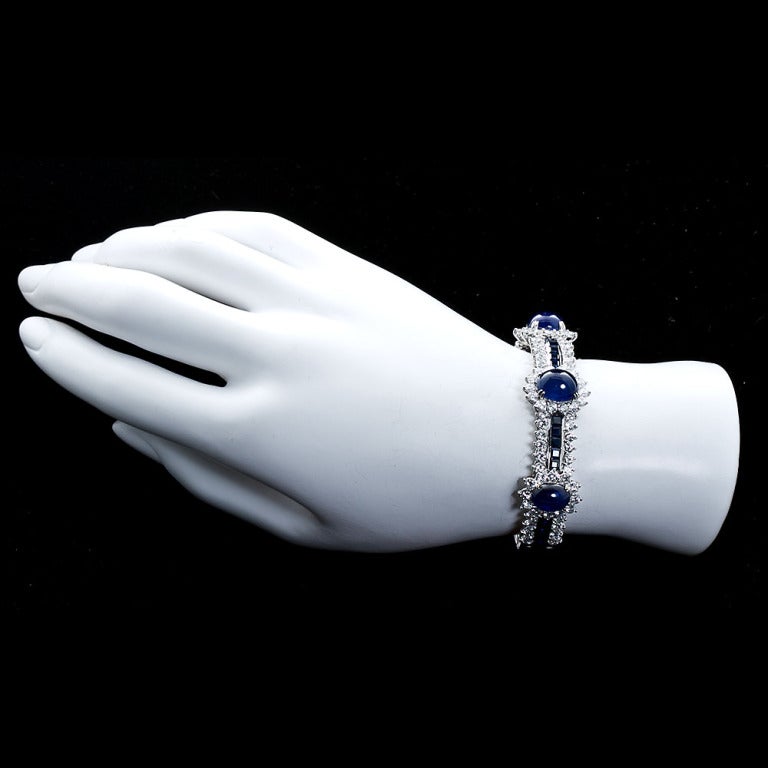 Diamond Cabochon Sapphire Elegant Bangle 1