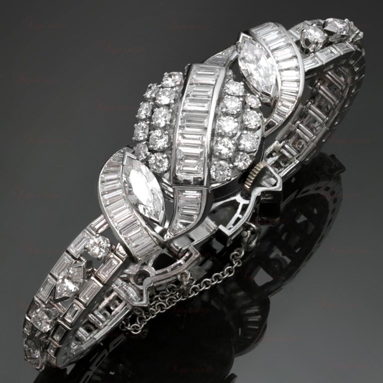 Hamilton Lady's Platinum and Diamond Concealed-Dial Bracelet Watch circa 1950s 5
