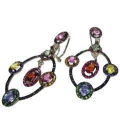 Dazzling Pair of 18K White Gold & Multi Color Sapphire Earrings