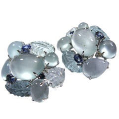 Superb Pair of Aquamarine, Sapphire & Diamond Earrings