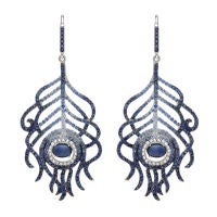 Superb Pair of "Peacock" Feather Dangle Earrings