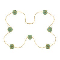Necklace: 18K Gold, 7 Turquoise Gold laced Medaillion & Diamonds