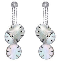 Pair of 18K White Gold, Diamond and Mother of Pearl Earrings