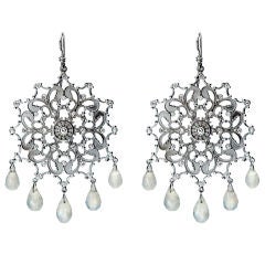 Superb Pair of "Embroidery" Motif, 18K and Diamond Earrings