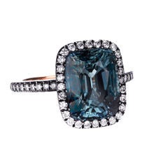 Elegant  Blue/Green Sapphire Cushion Ring w/ GRS Certificat