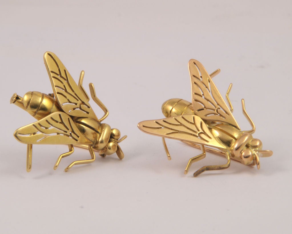 An unusual  pair of 18 carat yellow gold  BOUCHERON Fly Brooches