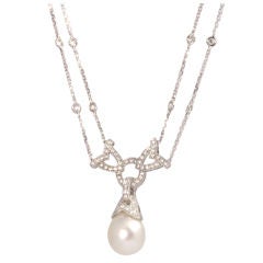 Double strand pearl and diamond necklace