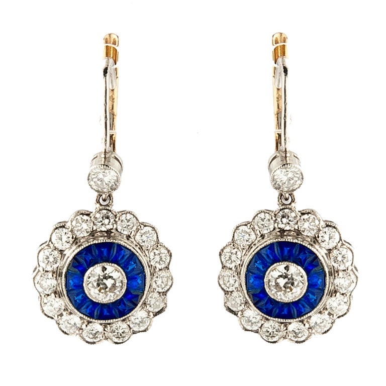 Sapphire Gold Platinum Target Earrings at 1stdibs