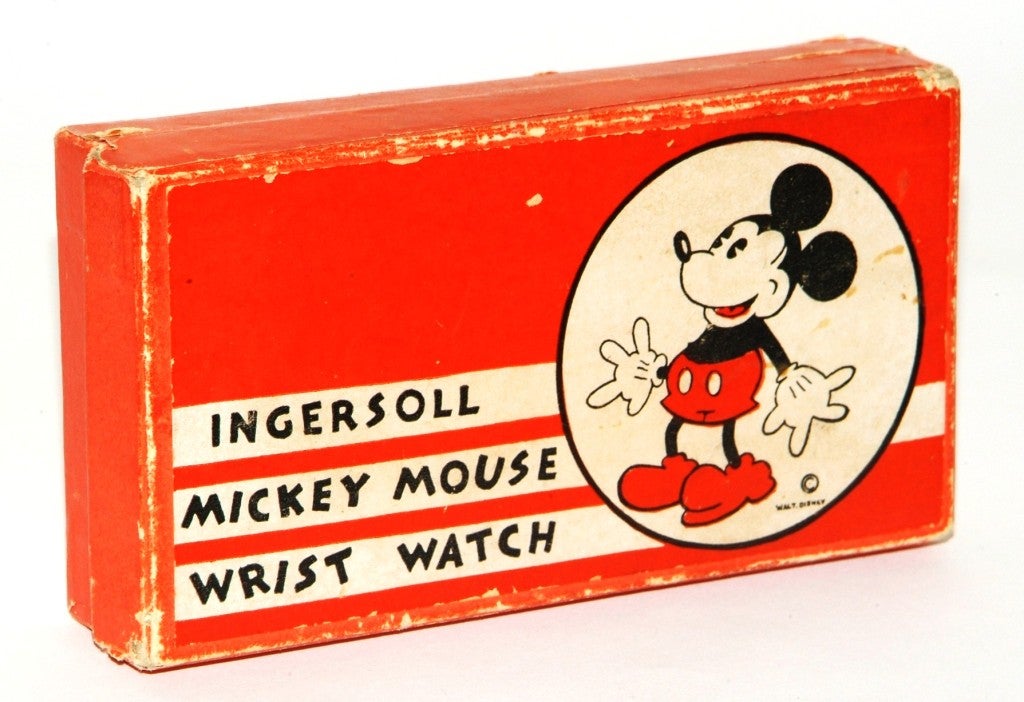 INGERSOLL Rare Original Mickey Mouse Wristwatch with Original Box
U.S.A.
1933

The original Ingersoll model, introduced on May 27,1933 at the Century of Progress Exhibition in Chigago, in its original box with Mickey prominently displayed. A