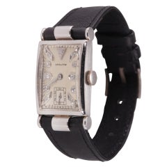 Vintage Hamilton Platinum Art Deco Wristwatch with Diamond-Set Dial