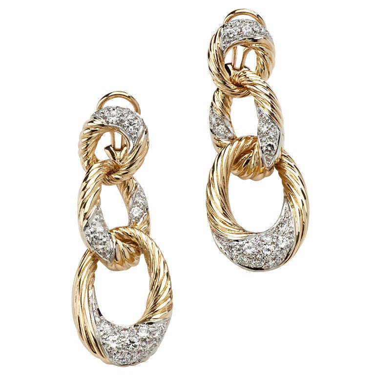   Hammerman Diamond Gold Drop Earrings  For Sale