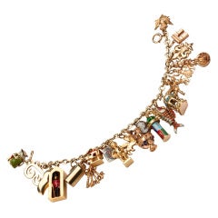 1950s Travel Related Gold Charm Bracelet