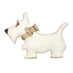 1970s Enamel Diamond Gold Terrier Dog Brooch 