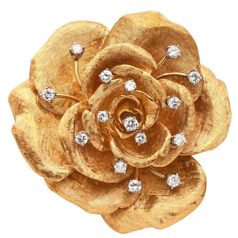 Cartier Diamond Gold Flower Brooch
