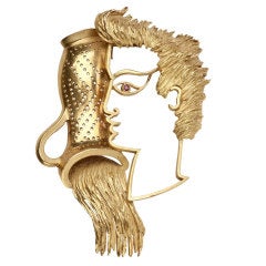 Vintage 1950s Jean Cocteau Gold  "Aquarius" Clip Brooch