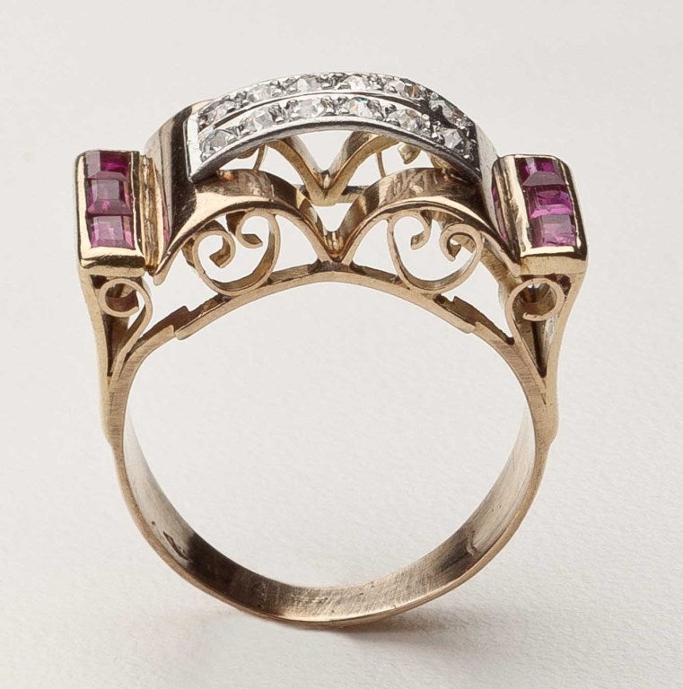 Retro Gold Diamond and Ruby Ring 1