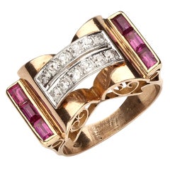 Retro Gold Diamond and Ruby Ring