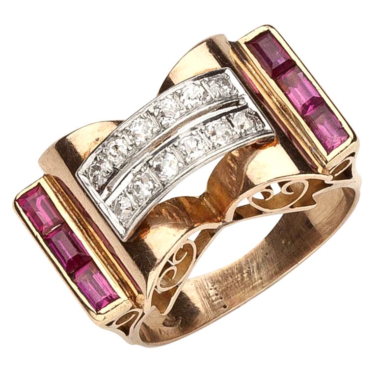 Retro Gold Diamond and Ruby Ring
