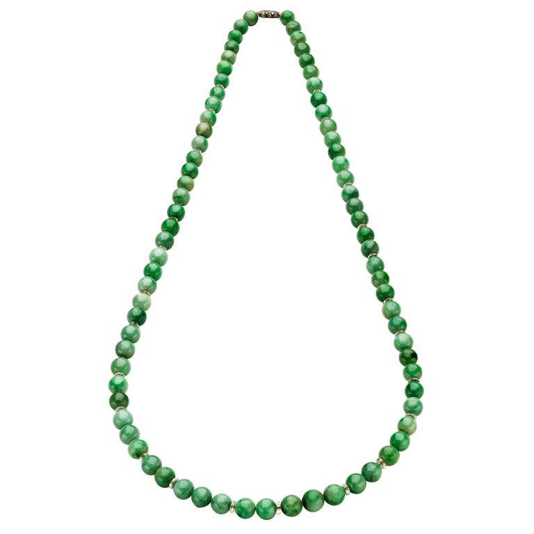 Natural Jadeite Necklace With Crystal Spacers For Sale