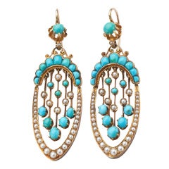 Antique Turquoise and Pearl Earrings 