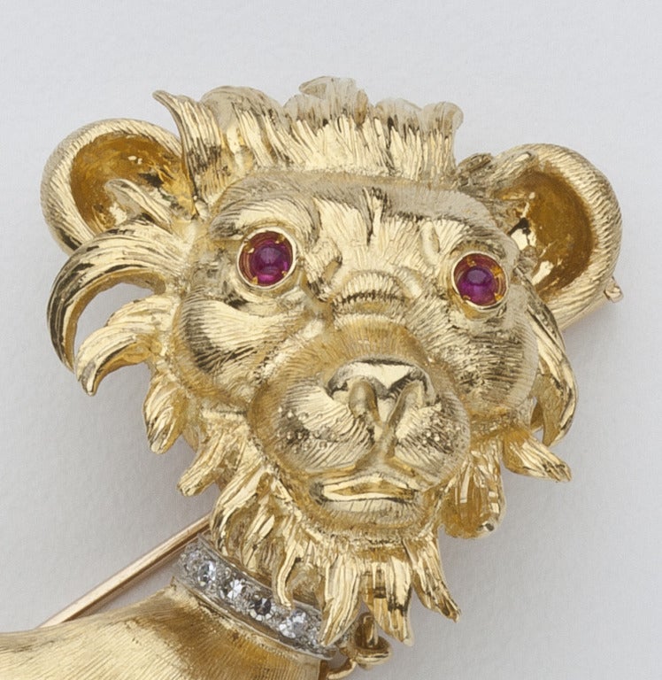 Buccellati Diamond Ruby Gold Lion Brooch