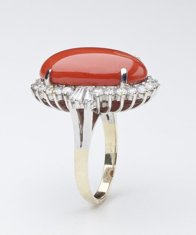 Coral Ring with Diamonds In Excellent Condition In New York, NY