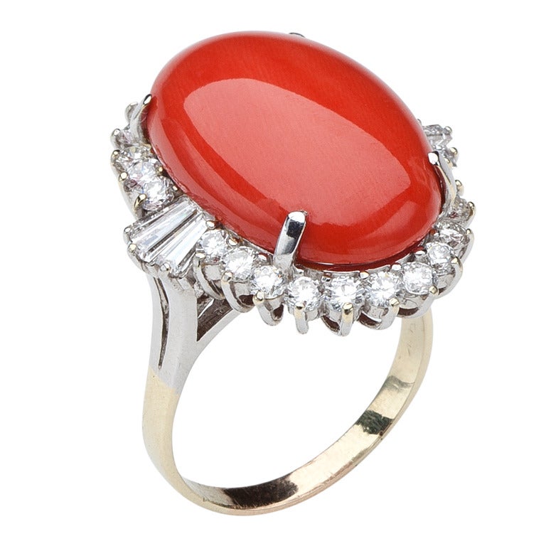 Coral Ring with Diamonds