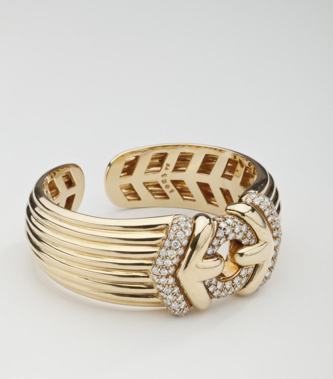 Modern Bulgari Diamond Gold Cuff Bracelet For Sale